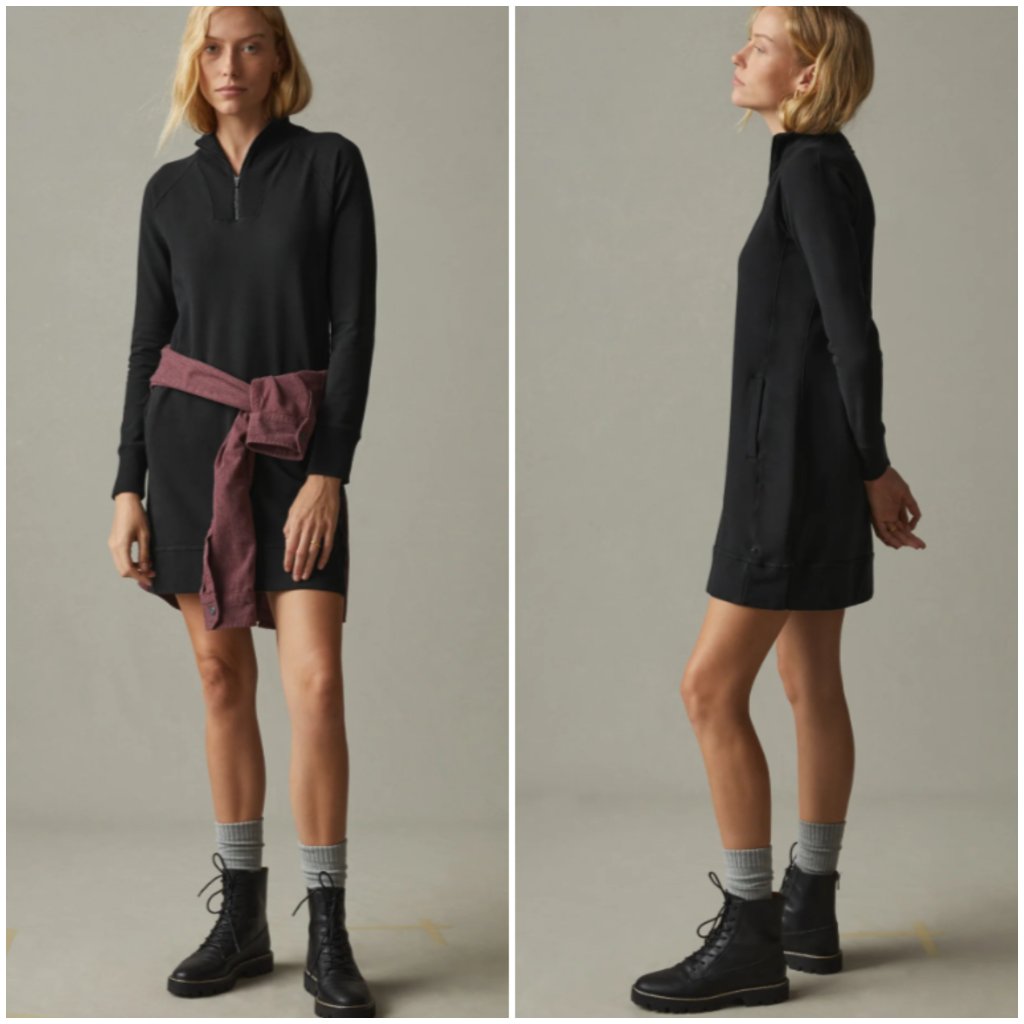 American Giant Women's Moto Dress Sweatshirt In Black 1/4 Zip Size M Athleisure